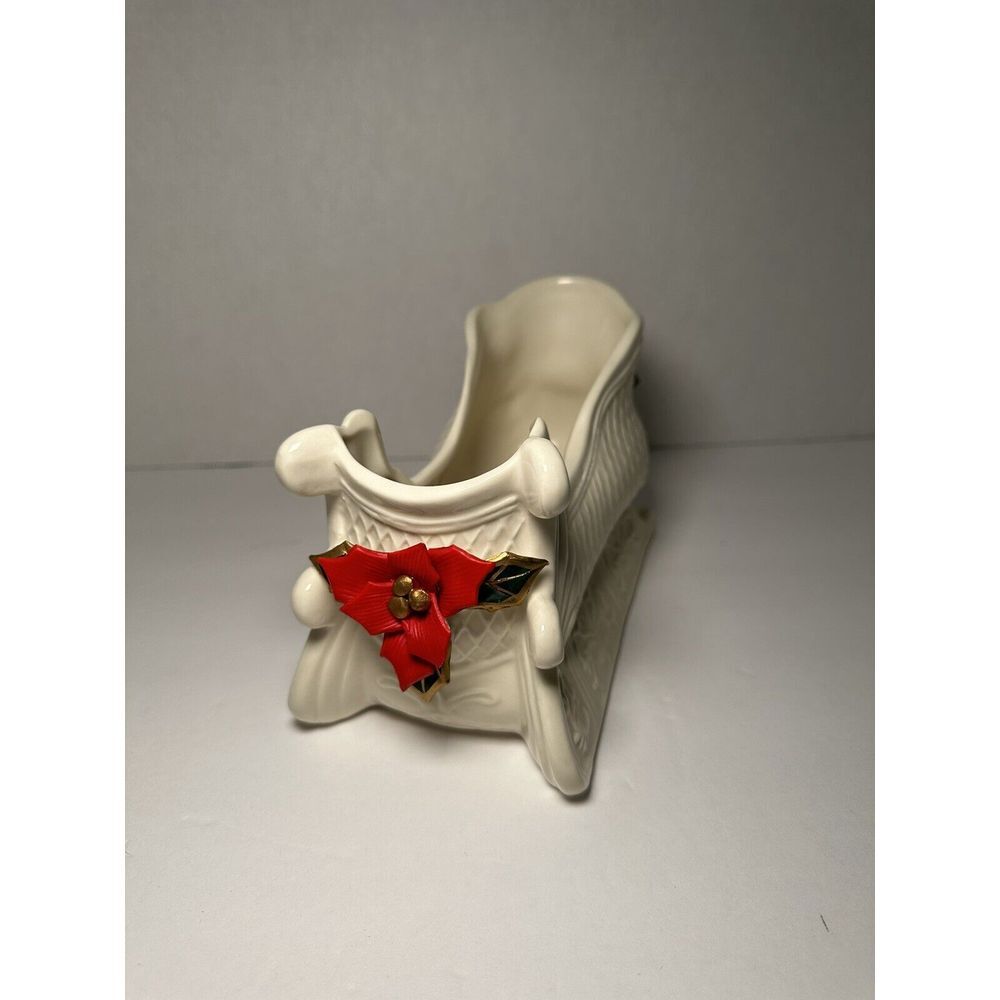 Santa's Sleigh Christmas Poinsettia Flower Center Piece Candy Dish World Bazaars - Picture 5 of 12